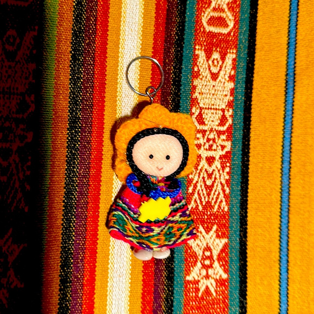 Golden yellow miniature collectible doll keychain brand new textiles handmade
